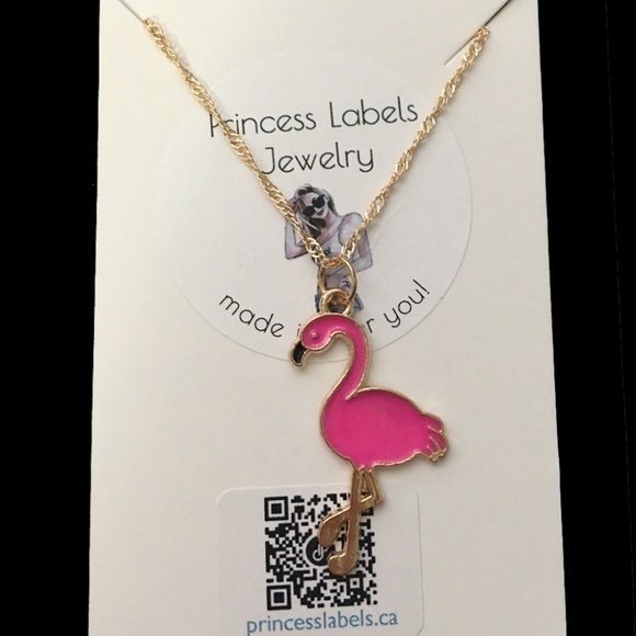 PINK Flamingo Hand Crafted Necklace Gold plated Water Wave Chain Cute - Picture 6 of 7